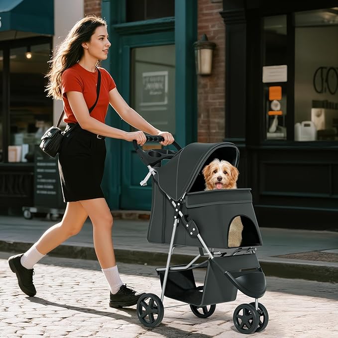 Pet Stroller for Small Dogs 10 lbs, Dog Stroller for Medium Dogs 30 lbs, Cat Strollers for 2 Cats, 3 Wheels Foldable Jogger Puppy Stroller with Storage Basket and Cup Holder, Carbon Black