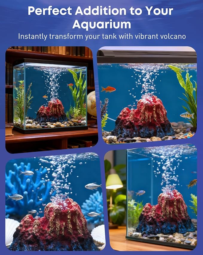Uniclife Fish Tank Decorations, Realistic Resin Aquarium Volcano Decorations with Air Stone Bubbler, Volcano Bubbler Kit for Fish Tank Decor, Aquarium Decor with Bubbling Effect