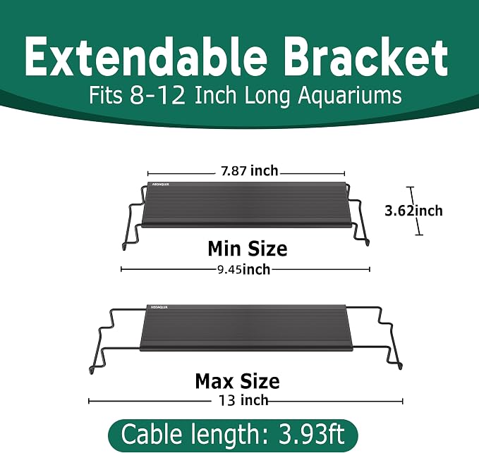 24/7 LED Aquarium Light for 8-12 Inch Plant & Fish Tank, 12-Color & Gradient & Full Spectrum with Auto On/Off, Brightness, Sunrise-Daylight-Moonlight, Extendable Brackets for Freshwater IP68
