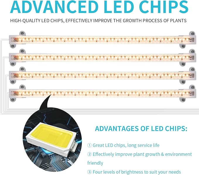 Hywyimlait LED Grow Light Strips for Indoor Plants Full Spectrum 3500K, 192 LEDs Plant Light Bar with 3/9/12H Timer, 10 Dimmable Levels for Seedling Succulent, 13 Inches, 4 Head