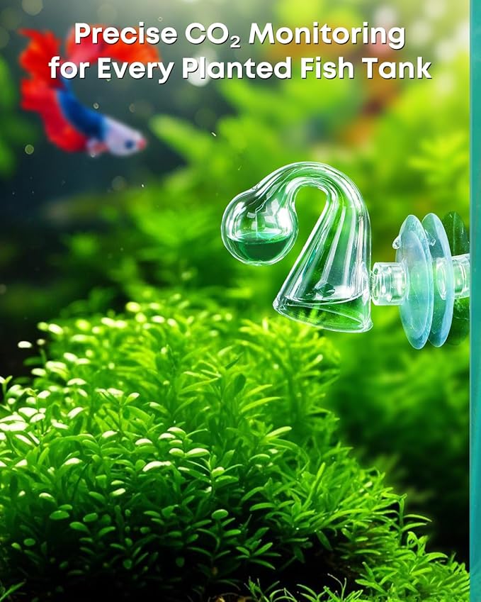 Pawfly Glass CO2 Drop Checker for Aquarium CO2 Indicator for Planted Fish Tank CO2 Monitor Kit with Solution & Suction Cups CO2 Detector Aquarium CO2 Tester Fish Tank Carbon Dioxide Checker