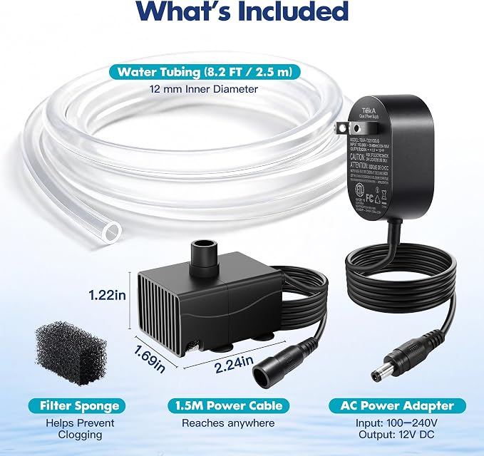 Automatic Mini Sump Pump for Dehumidifier with Level Sensor to Remove Water | 100โ240V, Max. 87 GPH, 8.2 FT Max Lift, Submersible Water Pump for AC Drain Pans, Float Switch Alternative with Auto Shut-Off