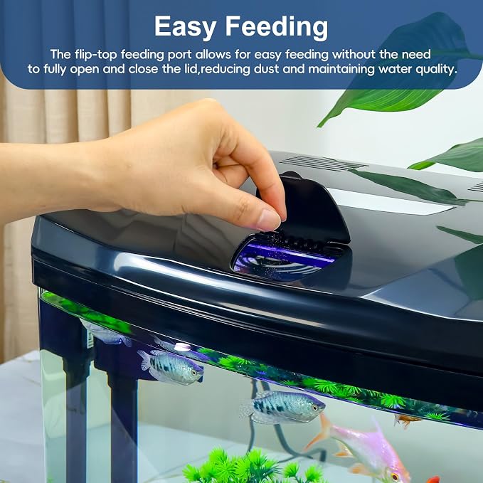 3 Gallon Glass Aquarium Betta Kit with Flip-Top Port | 3 Gal glass tank with flip-top port. Built-in air pump & LED light. 360° clear view, complete starter kit for betta tank