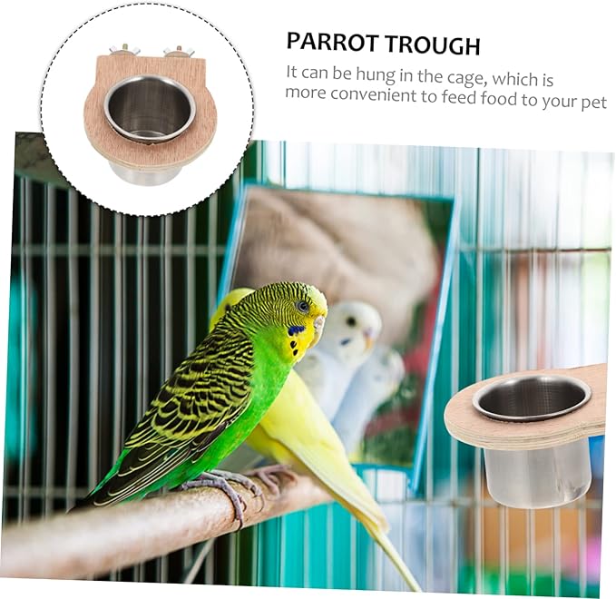 Happyyami 2pcs Parrot Cage Hanging Cup Stainless Steel Feeding Basin Bird Coop Cups