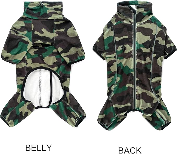 Fleece Dog Coat for Small Medium Dog,Pullover Pajamas Jumpsuit Bodysuit Puppy Coats with Legs, Pet Windproof Warm Cold Weather Jacket Full Body Vest Cozy Snowsuit Outfit Clothes (Camo, L)