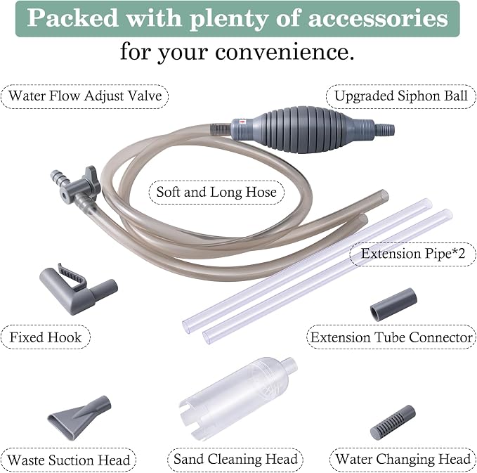 AOZU 3-in-1 Aquarium Vacuum Gravel Cleaner, Adjustable Fish Tank Siphon Cleaner, Aquarium Water Changer and Sand Washer Kit with Hand Siphon Hose & Extension Tube