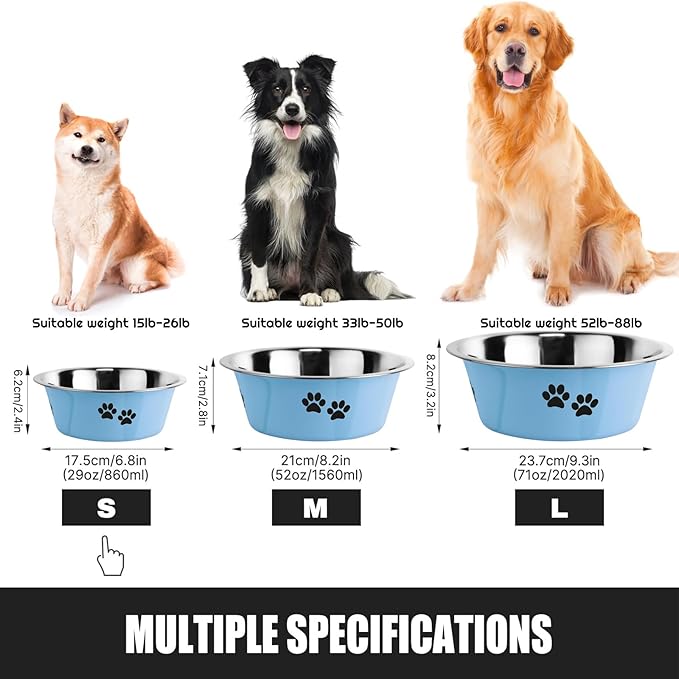 Stainless Steel Dog Bowls, Nonslip Rubber Bottom No Spill Proof Skid Metal Insulated Dog Bowls for Large Medium Small Breed Dogs (Blue, 3.6 Cups/29 OZ)