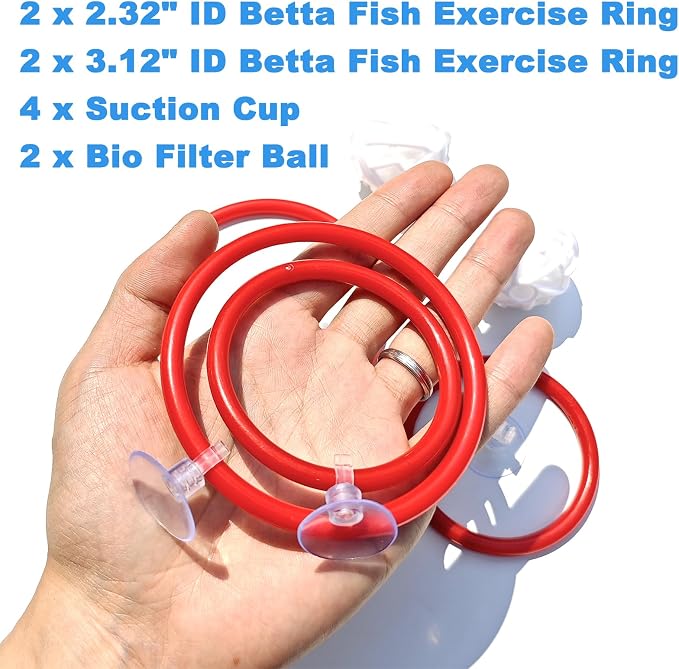 Betta Fish Toys - 4 Training Rings & 2 Bio Filter Balls, Beta Exercise Loop Toys and Nitrifying Balls Set, Betta Fish Tank Accessories Feeding Ring for Small Tank Decor Aquarium Water Conditioner