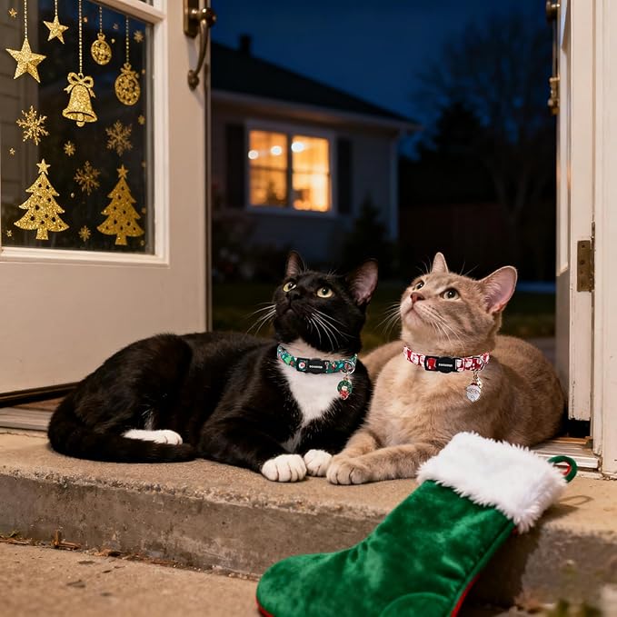 Cat Collar,2 Pack Cat Collars Breakaway with Bell, DOGWONG Safety Buckle Red Christmas Santa Cat Collar for Girl Boy Cats and Small Dogs,Adjustable 7-12 Inch,Pet Supplies Accessories