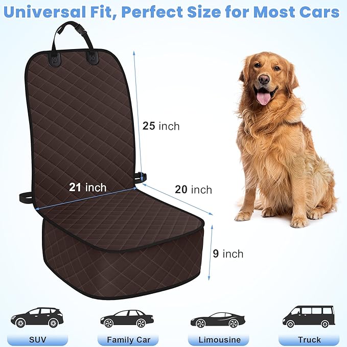 ELONGRIVER Dog Car Seat Covers, Waterproof Front Seat Cover for Dogs, Scratch-Proof, Nonslip Pet Passenger Seat Cover Protector, Universal Fit for Cars Trucks SUVs, Large Size, Dark Coffee