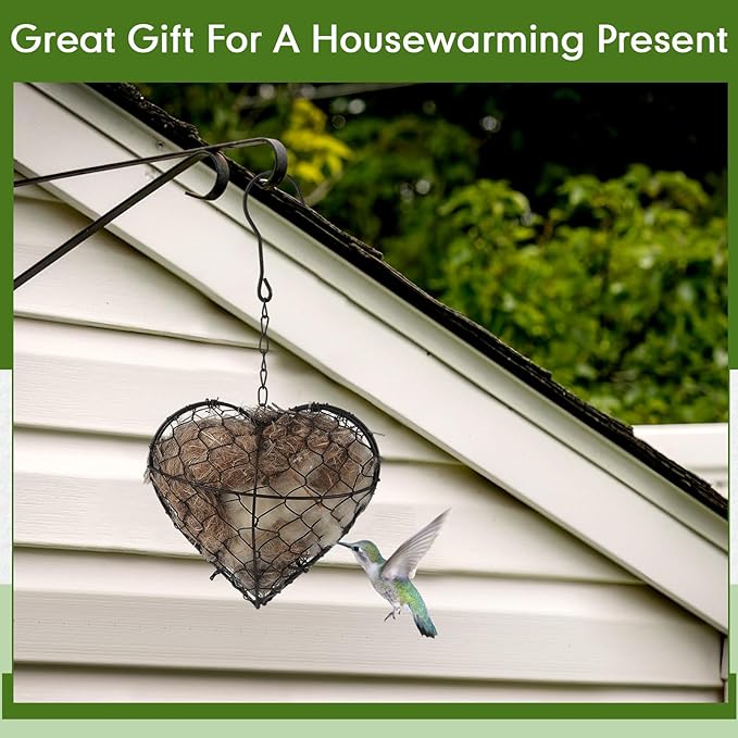 Menkxi 4 Pcs Bird Nesting Material, Hummingbird Nest Gift Enjoy Birds Gardening Outside Cute Decor Refillable Nesting Gift for Bird Lovers, Spring Garden Decoration Gifts (Heart Shaped)