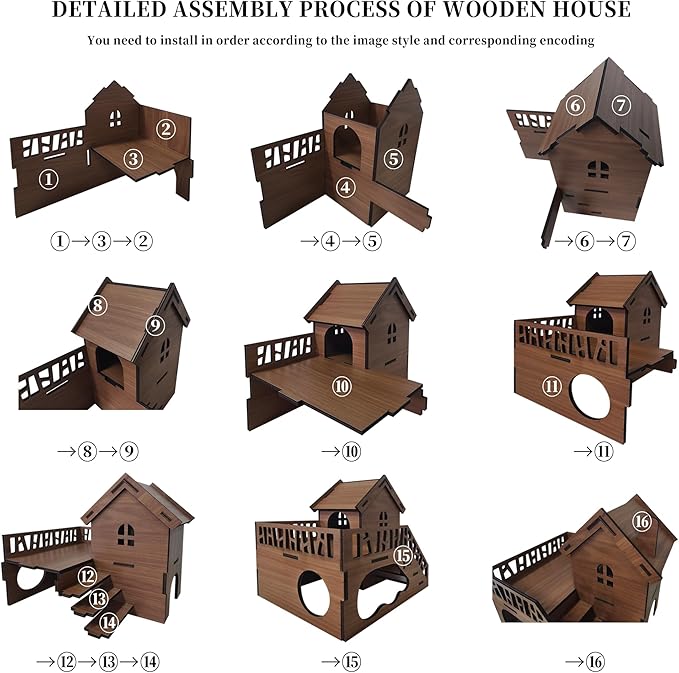 Wooden Hamster Cage, Multi-Chambered Natural Wood Hamster House with Underground Platform & Balcony, Chewable Maze-Like Habitat for Hamsters, Mice, Dwarf Hamsters