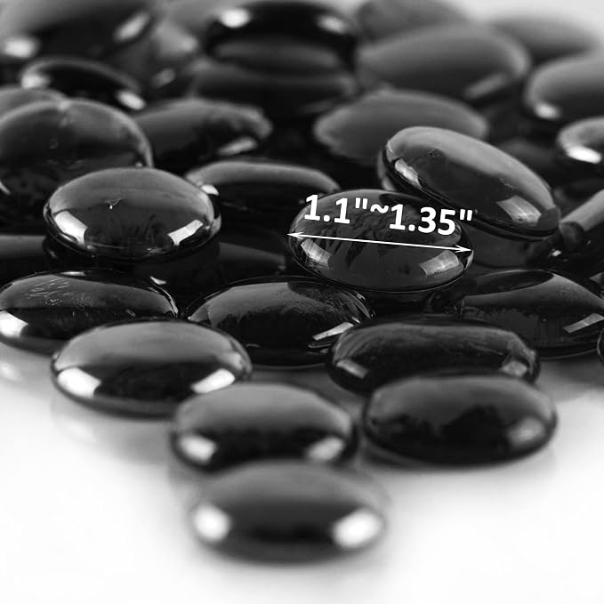 CYS EXCEL X-Large 1.1"-1.35" Black Glass Flat Gemstone Vase Fillers (3 LBS) Multiple Color Choices Marble Beads Aquarium Rocks Floral Supplies Stones Decorative Mosaic Gem Pebbles