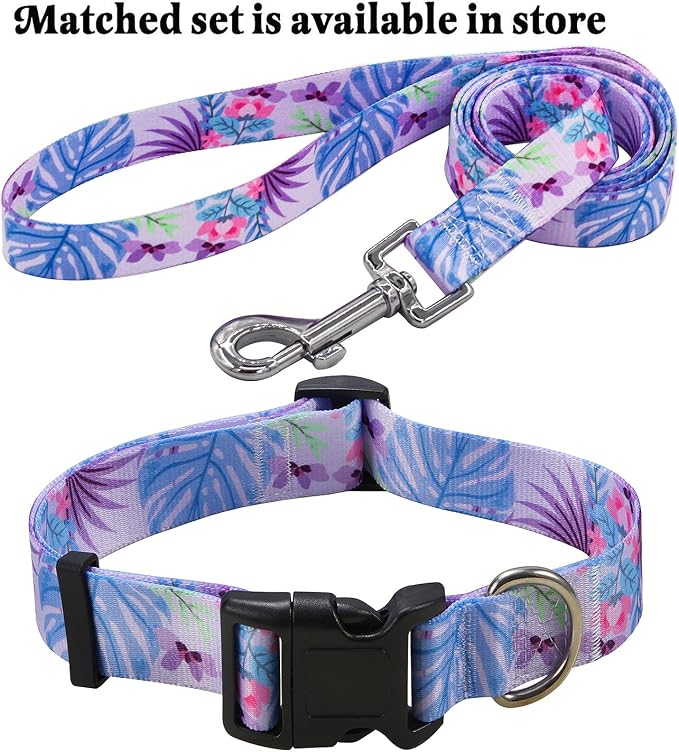 Mihqy Dog Collar with Bohemia Floral Tribal Geometric Patterns - Soft Ethnic Style Collar Adjustable for Small Medium Large Dogs (Purple Flower, M)