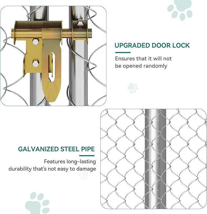 YITAHOME 14.8'x14.8' Large Outdoor Dog Enclosure with Metal Dog Gate, Dog Kennel Outside with Roof, Dog Fence Outdoor for Yard