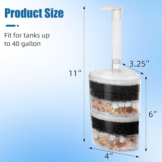 AQUANEAT Aquarium Air Driven Corner Sponge Filter for Nano Fish Tank with Tubing, Valves and Suction Cups, up to 40 Gallon (Pack of 2)