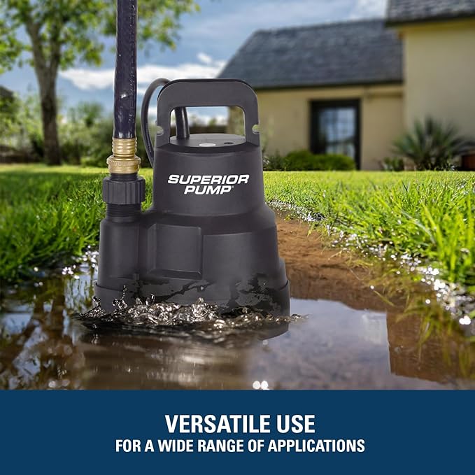 Superior Pump 91016 Thermoplastic Oil-free Utility Pump, 1/6 HP, Black