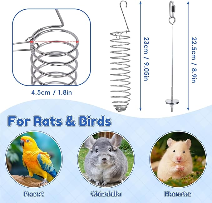 2Pcs Rat Enrichment Toys, 304 Stainless Steel Foraging Toy, Fruit & Vegetable Holder for Mice, Hanging Rodent Cage Accessories, Slow Feeder Puzzle Toy & Parakeet Foraging Tool