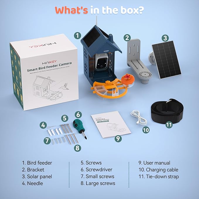 Smart Bird Feeder with Camera Outdoor Birdhouse:AI Identifies 11000+ Species, Features 3K HD Quality and Arrived Alerts Function,Powered by 3 Solar Panels,Gifts for Mom Dad Bird Lovers