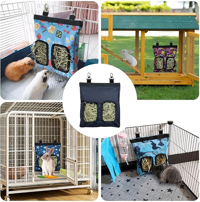 Guinea Pig Hay Feeder, Hanging Rabbit Hay Feeder Bag for Guinea Pigs Bunnies Chinchillas. Blueflower, 2 Count
