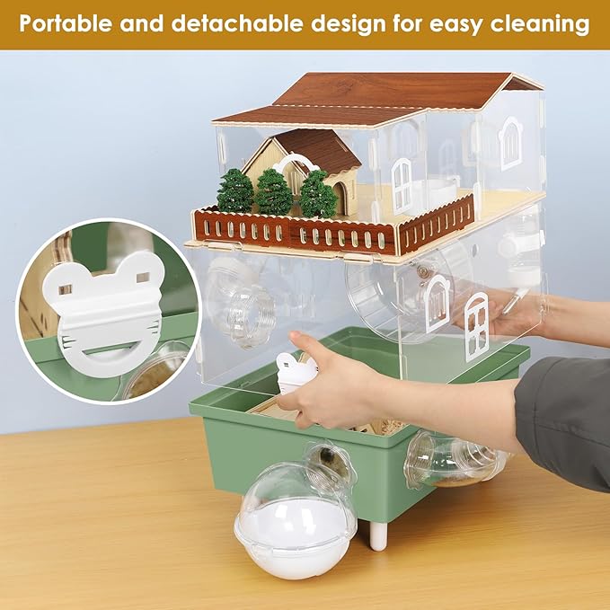 Large Hamster Cage Acrylic Hamster Enclosure with Hideout, Wheel & Tunnels Clear Hamster Habitats for Syrian Dwarf Hamster, 3 Tier Animal Gerbil Cage for Pet Mice House, 13.3" L x 9.8" W x 17.4" H