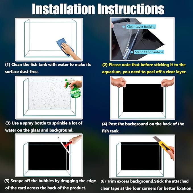XCNO Black Aquarium Background Fish Tank Film, Static Cling, 31.5 x 15.7 in | Glue-Free, Thickened Waterproof Vinyl, Total Light Blockout, Makes Fish Colors Pop, Easy to Install and Remove, Reusable