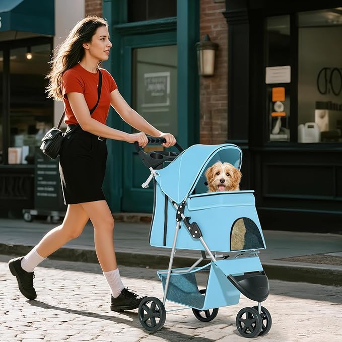 Pet Stroller for Small Dogs 10 lbs, Dog Stroller for Medium Dogs 30 lbs, Cat Strollers for 2 Cats, 3 Wheels Foldable Jogger Puppy Stroller with Storage Basket and Cup Holder, Mint
