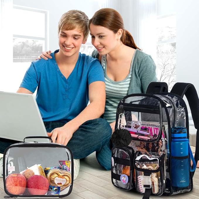 CCJPX 3Pcs Clear Backpack for Girls, School Transparent Bookbag, Heavy Duty See Through Backpacks for Teens Elementary