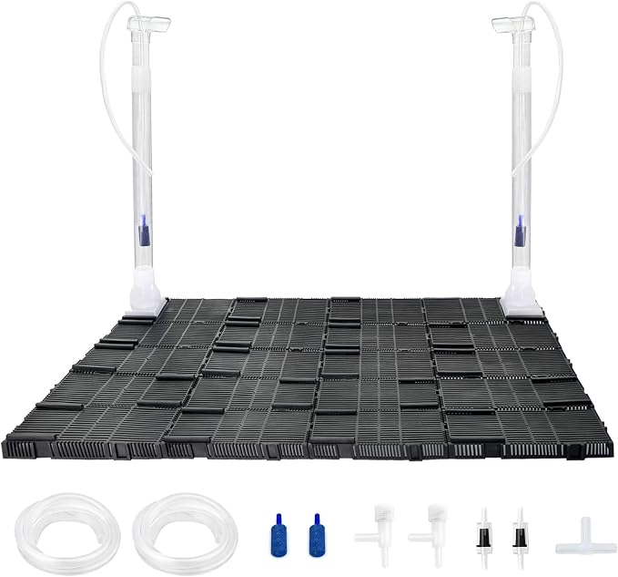 Undergravel Filter System for 20 Gallon Fish Tank, Air-Driven Biofiltration Aquarium Filter Kit with 20 Modular Plates & 2 Adjustable Lift Tubes, Cut-to-Fit Under Gravel for Clear Water
