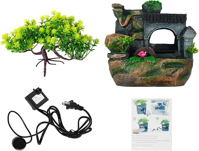 Indoor Fountain Rockery Tabletop Fountain Water Feature Meditation Desktop Fountains for Home Office Decor or Giving 7.87' x 5.9'' x 11.81'' with LED Light