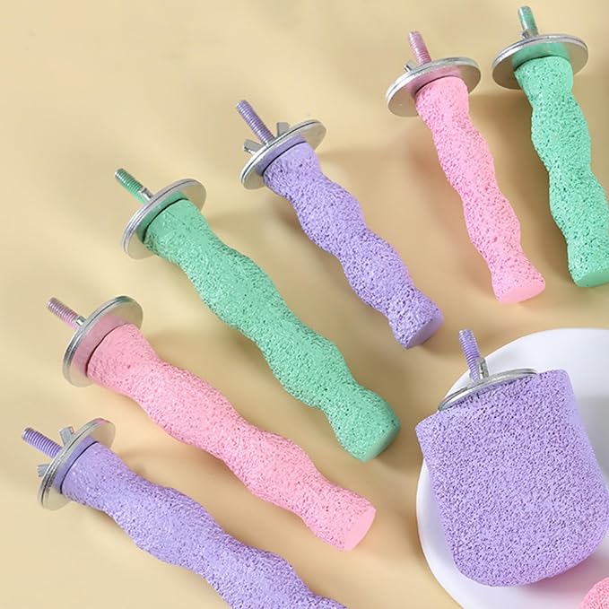 Parrot Perch Stand, Bird Beak Grinding Stone, Anti-Slip Parakeet Nail Trimming Stick Resin Beak Grinder Stone Perches Washable Claw Trimmer Stand for Parrot Cage Accessories (Pink, Large)