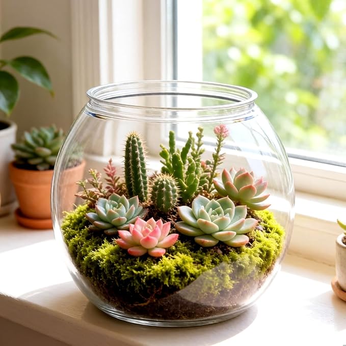 Mipcase Transparent Plastic Fish Tank Globe 5.90 in Desktop Fish Bowl for Home Office Unbreakable Tank Decor Round Aquarium Style Tabletop Display