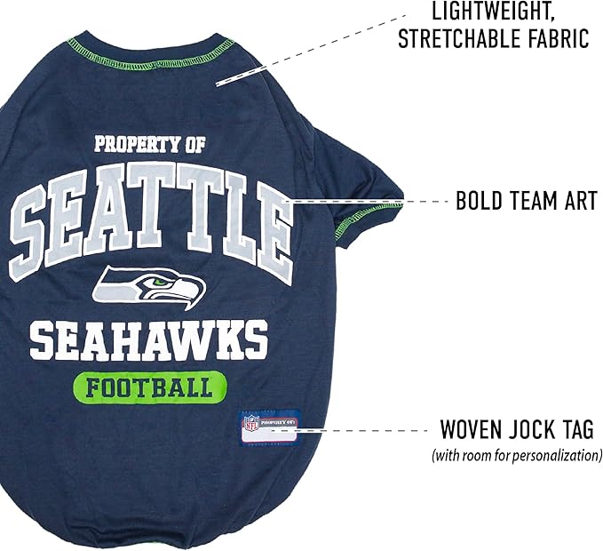 NFL Seattle Seahawks Dog T-shirt X-Large. - Licensed Shirt for Pets Team Colored with Team Logos- Premium Stretchable Materials for the comfort of your Dog & Cat