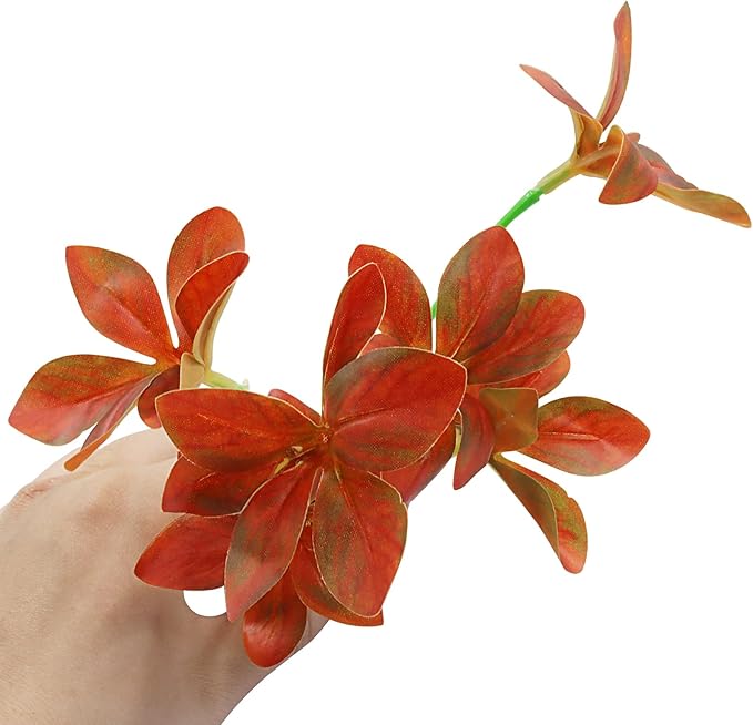 Aquarium Plants Fish Tank Decorations 6.69 Inch Artificial Plastic Plants with Weighted Base, Soft Silk Leaves Realistic Design for Betta Fish Reptile Tank Habitat Decor (Red Type-A)