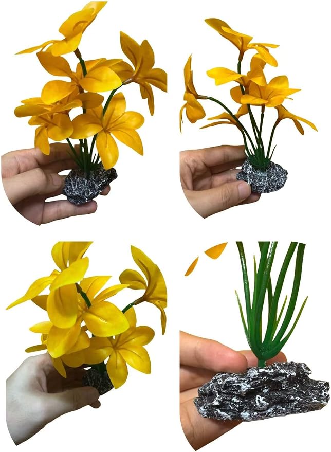 JGbaby Artificial Aquarium Plants,Fish Tank Decorations Betta Leaf Hammock 7in Realistic Silk & Plastic Plants, Hideout Decor for Betta. Goldfish,Reptiles,Small Tanks (Yellow Type-A)