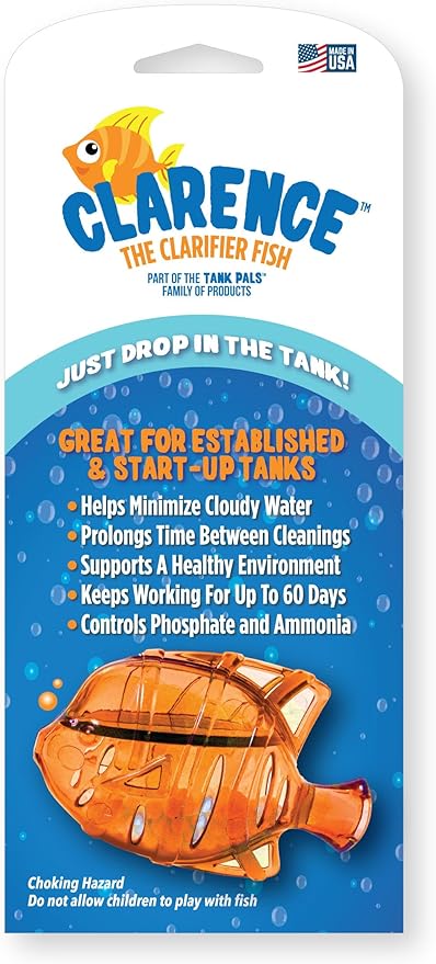 Clarence the Clarifier Fish - 1 pk, Orange - Aquarium Treatment, Clear Cloudy Fresh-Saltwater, Fish-Plant Safe, 10gal Tank Maintenance Each