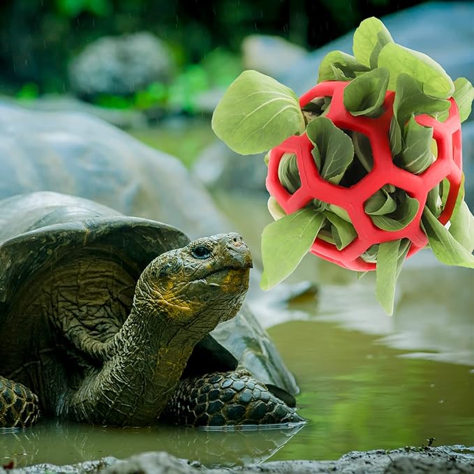 Tirifer Tortoise Treat Ball Toy Hay Feeder Ball Hanging Feeding Grass Ball Fruit Vegetable Feeder Holder Foraging Toy for Small Animals Pet Tortoise Turtle