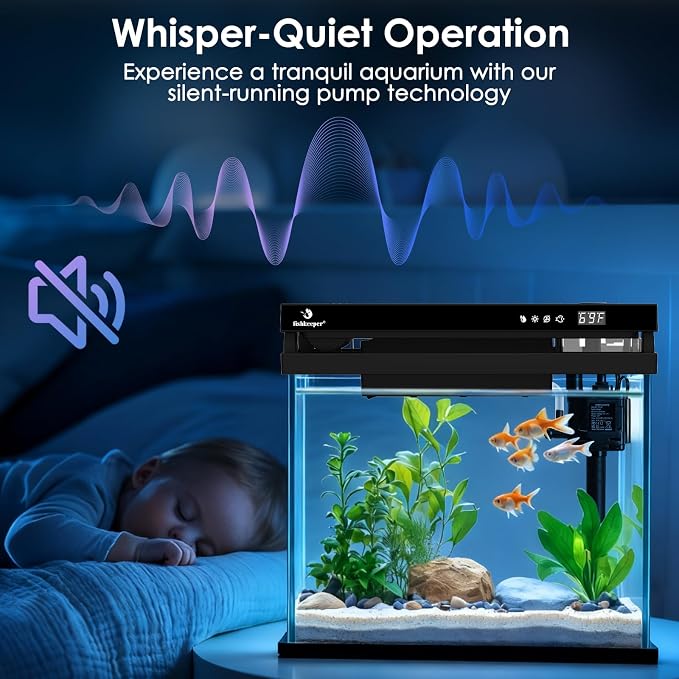 fishkeeper 2.3G Smart Aquarium - HD Glass Fish Tank Kits with Auto Feeder | Self-Cleaning Silent Filter Pump, Aromatherapy, Temperature Display & 7-Color RGB Lights for Desktop, Office, Room