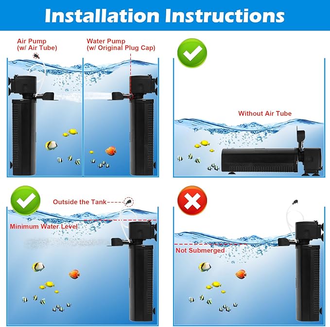 Aquarium U-V Filter 300GPH for Large 80-200 Gal Fish Tank Pond, Powerful Internal Submersible Pump Green Water Clean Killing Machine Air Supply Deodorization Keep Saltwater Freshwater Crystal Clear