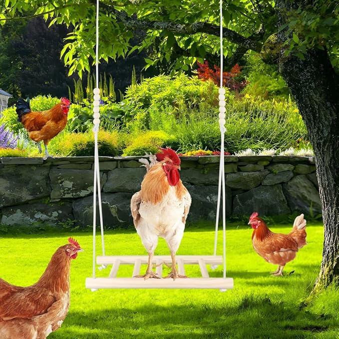2 PCS Chicken Swing Set for Coops - Large Soft Rope Ladder & Wooden Perch Ladder, Boredom Buster Toys for Hens, Parrots, Poultry Accessories