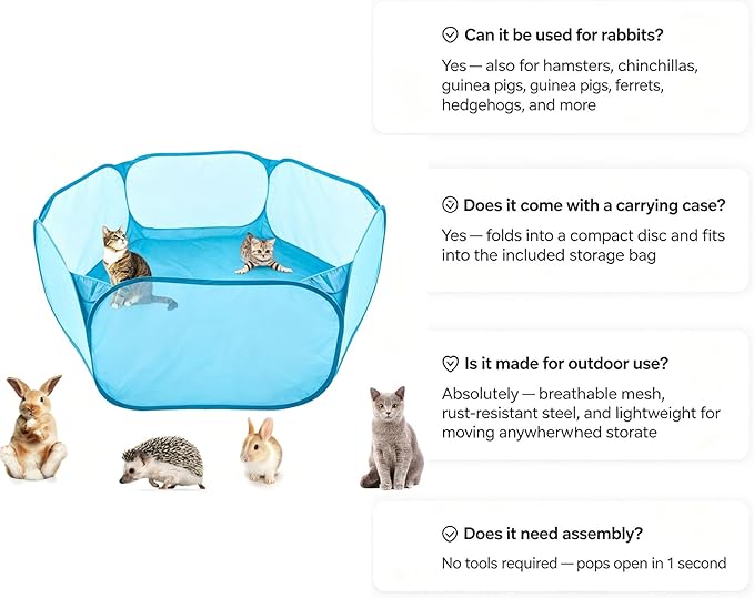 Small Animal Playpen, Portable 6-Sided Foldable Yard Fence for Rabbits, Hamsters, Chinchillas, Hedgehogs, High-Strength Steel Mesh Tent for Indoor & Outdoor Use (Blue)
