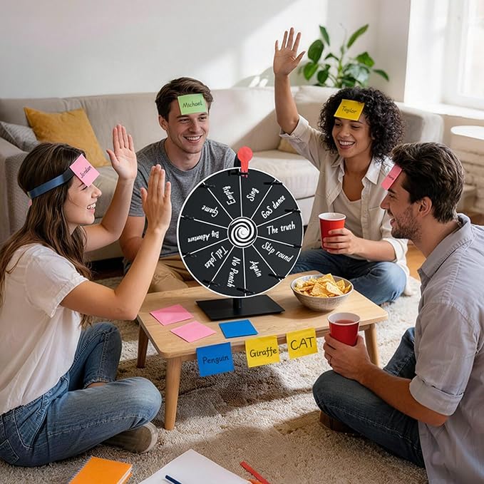 12 Inch Prize Wheel with Stand - Portable Spinning Wheel for Parties, Classroom Games, Carnival Prizes, Spin The Game with Dry Erase Marker & Eraser