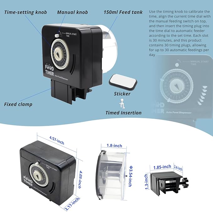 Automatic Fish Feeder for Aquarium, Auto Feeder Aquarium Tank,Up to 30 Feedings A Day,with Food Containers 150 ML Capacity, Fish Feeding Ring, Suitable for Fish Tank, Big Aquariums