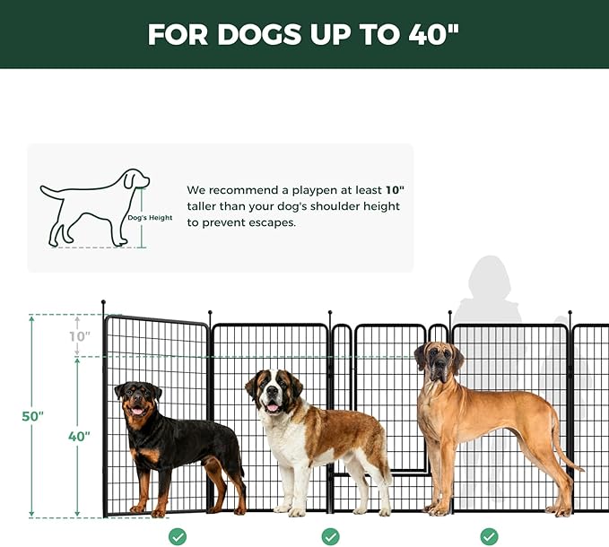 FXW Rollick Unleashed Dog Playpen for Indoor, Yard, RV Camping, 50 inch 16 Panels Dog Pen with RV Step Grid for Large Dogs, Black│Patented