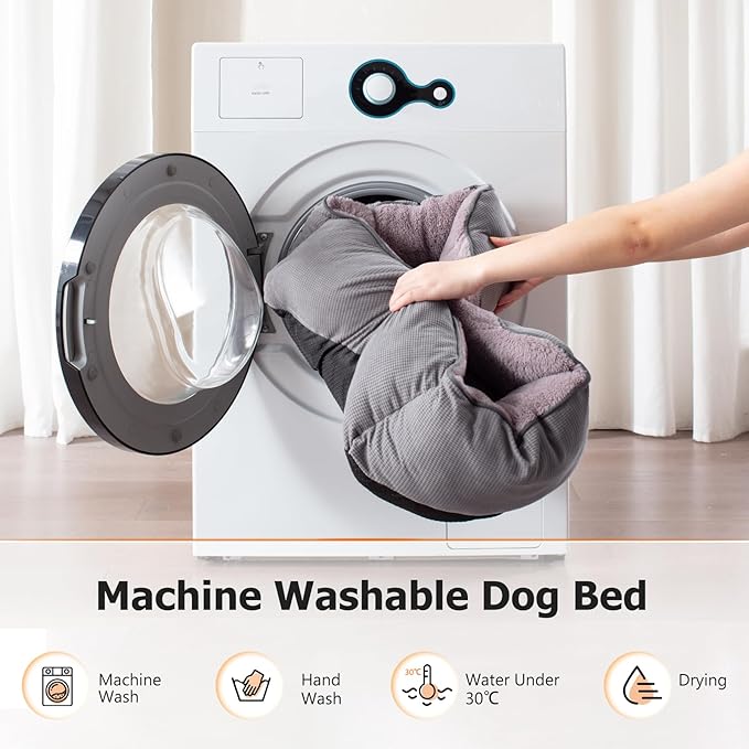 MIXJOY Dog Beds for Medium Dogs Washable, Calming Pet Bed Medium Size Dog, Soft Rectangle Pet Beds Sofa Cuddler, Orthopedic Sleeping Rabbit-Velvet Cozy Puppy Bed with Anti-Slip Bottom (30x24in, Grey)
