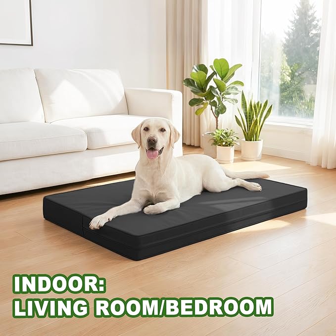 Vonabem Outdoor Dog Bed Waterproof Washable, XL Large Crate Bed 42 inch, Cooling Wipeable Leather Pet beds Foam Orthopedic,Durable Anti-Slip Kennel Pad with Removable Cover Reversible, 41"x27" Black