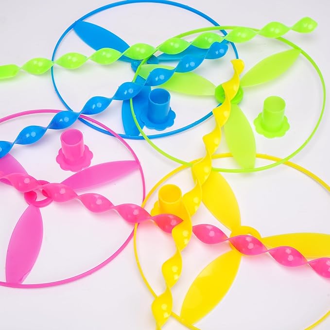 40 Pcs Large Flying Helicopter Toy Flying Disc Plastic Propeller Spinner Bamboo Dragonfly Flyer Saucers with Launchers Kids Party Favors Gifts