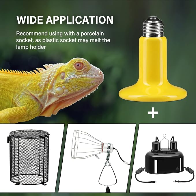 Simple Deluxe Reptile Heat Lamp 150W 2-Pack Ceramic Heat Emitter Heating Bulb No Light, Brooder Coop Heater for Terrarium Amphibian Pet Snake Turtle, Incubating Chicken, Color Version, Yellow