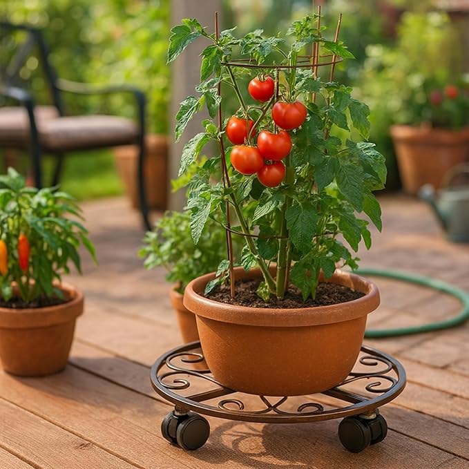 5 Pack Plant Caddy with Wheels Heavy Duty 13.5 Inch Metal Plant Stand on Wheels Plant dolly Rolling Plant Stand Plant Roller with Casters for Indoor and Outdoor with Plant Saucers, Bronze