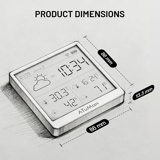 TH3 Smart Thermometer Hygrometer - WiFi Enabled Indoor/Outdoor Temperature Humidity Monitor, 4.3'' Large LCD, Auto-Time Calibration, Type-C, High Precision Sensor for Home, Office, Greenhouse